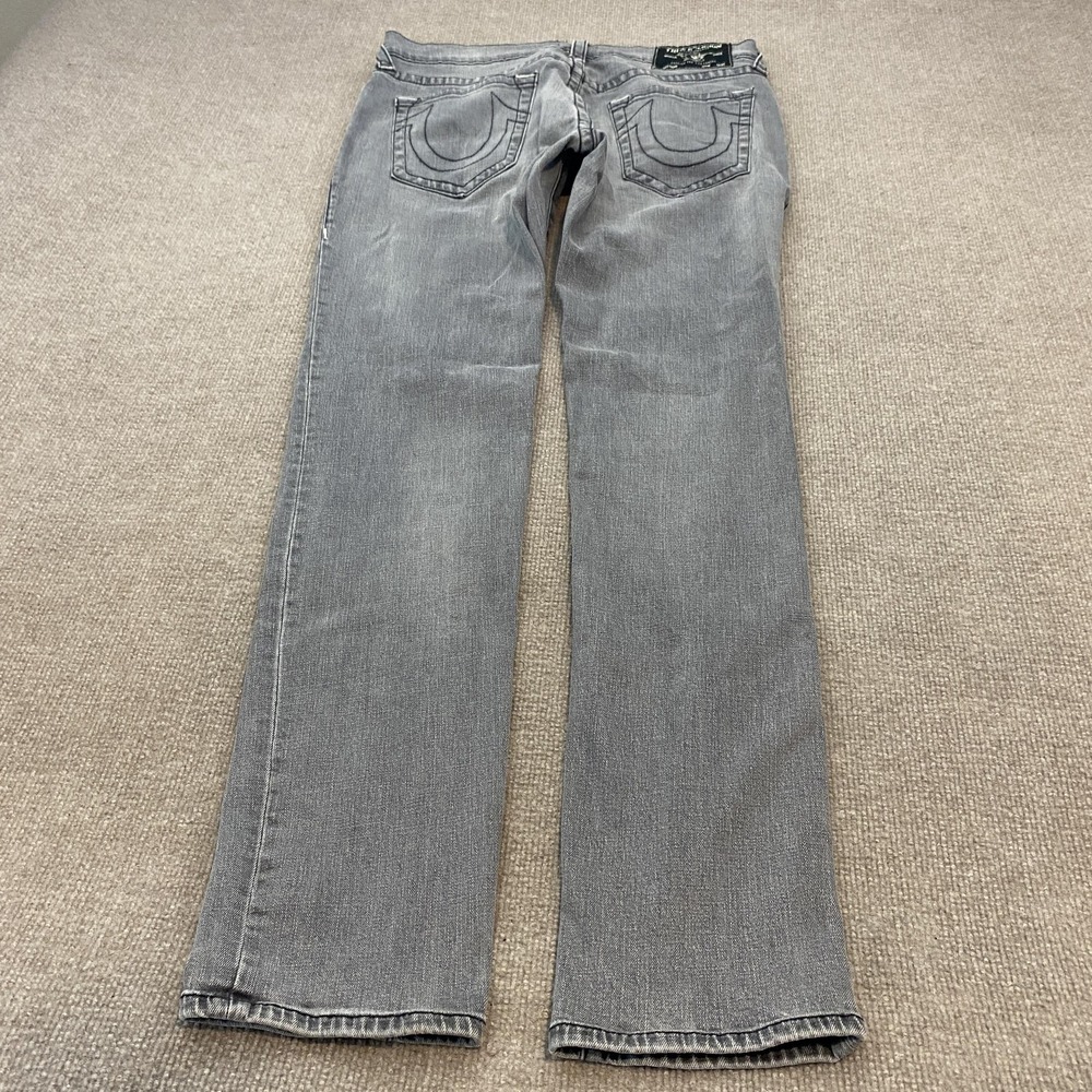 True Religion Rocco Relaxed Skinny Jeans Gray Med Wash Stretch Denim Mens 33x34